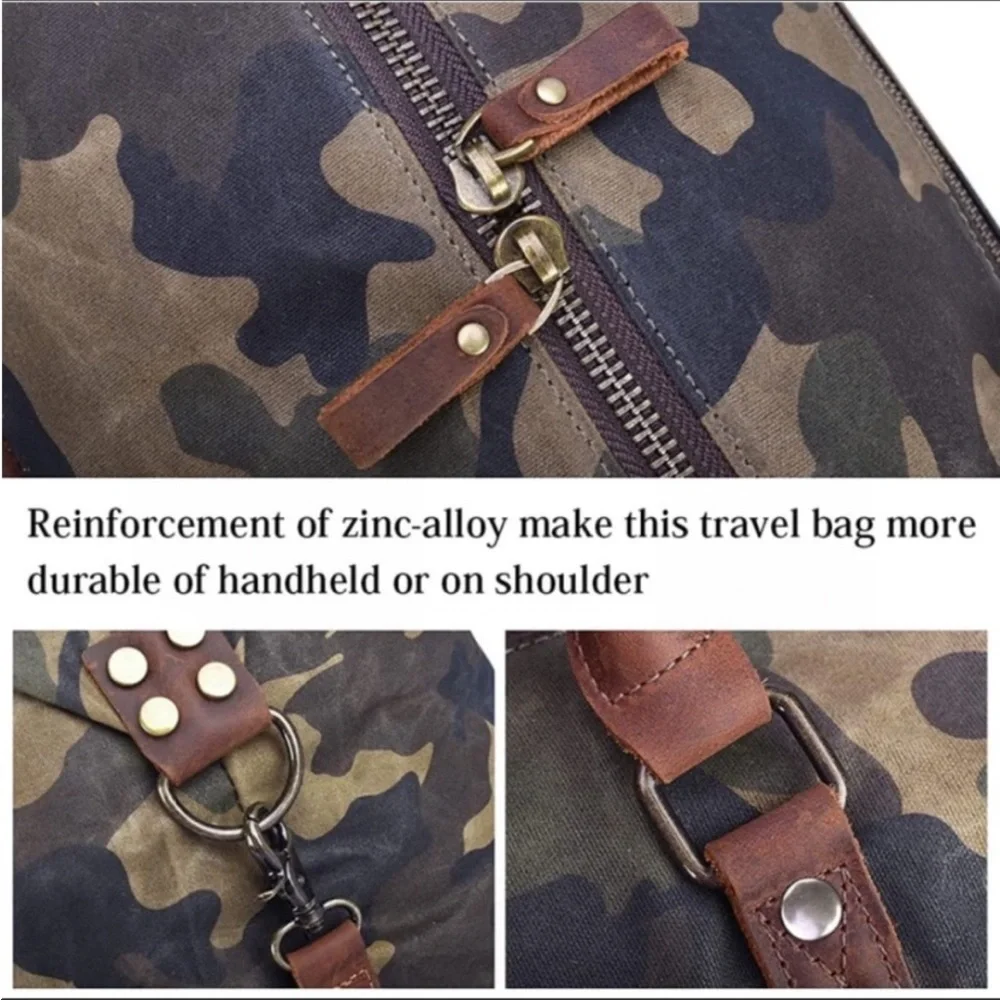 Oversized Duffel Bag Waterproof Canvas Leather Hand Bag with Toiletry Bag